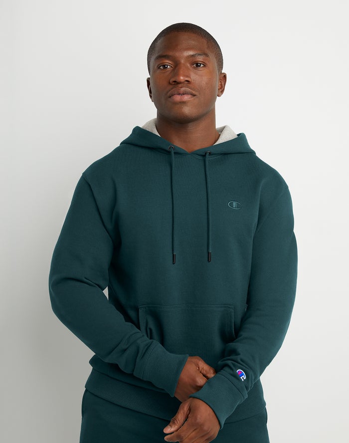 Champion Powerblend Fleece C Logo Erkek Kapşonlu Sweatshirt Yeşil ( GXRCTS257 )